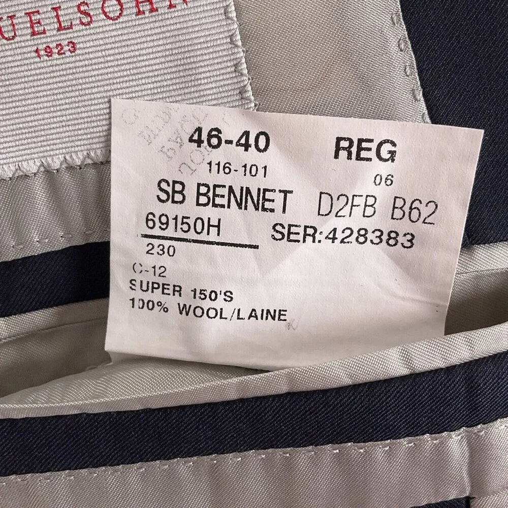 Samuelsohn Blazer Men 46R Blue‎ Surgeon Cuffs Colombo Icewool 150s Italy